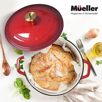 Mueller DuraCast 6 Quart Enameled Cast Iron Dutch Oven Pot with Lid, Heavy-Duty, Oven Safe up to 500° F & Across All Cooktops, Wedding Registry Ideas & Gifts, Emerald