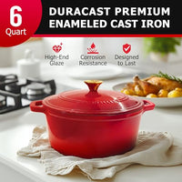 Mueller DuraCast 6 Quart Enameled Cast Iron Dutch Oven Pot with Lid, Heavy-Duty, Oven Safe up to 500° F & Across All Cooktops, Wedding Registry Ideas & Gifts, Emerald