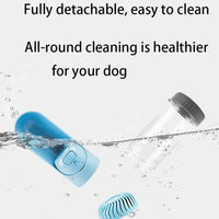 Fully detachable portable pet water bottle feeder, showcasing its easy-to-clean design for healthier hydration for dogs.