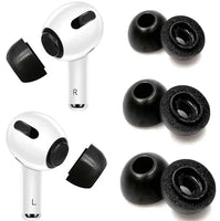 Apple AirPods Pro with detachable memory foam ear tips in three sizes, designed for improved sound quality and noise reduction.