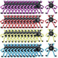 64-pack of Transformable Fingertip Spinners in red, purple, yellow, and blue, perfect for all ages seeking pocket-size fidget toys for stress relief.