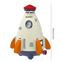 White Rocket Launcher Toy with astronaut graphics, featuring water spray functionality and a space-themed design.