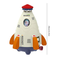 White Rocket Launcher Toy with astronaut graphics, featuring water spray functionality and a space-themed design.