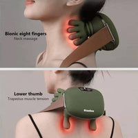 Siasoo Neck Massager 2025 with red light heat and bionic eight-finger design targeting neck and trapezius muscle tension for deep relief.