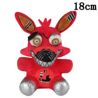 Red fox NAF plush toy with sharp teeth and metallic accents, ideal for fans of unique designs, 18cm tall.