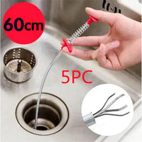 Red-handled 60CM sewer dredger spring pipe tool, ideal for removing hair and debris from kitchen sink drains.