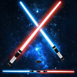 Red and blue lightsaber toys crossed against a galaxy-themed background, perfect for children to unleash their inner Jedi.