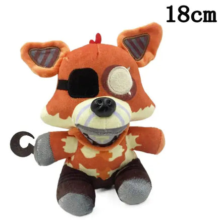 Pirate fox NAF plush toy with an eye patch and hook, featuring vibrant orange and brown colors, 18cm tall.