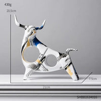 White and blue Modern Art Graffiti Cow Figurine with abstract patterns, measuring 21cm x 20.5cm x 7.5cm for decor.