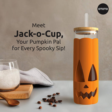 OTOTO Jack-o-Cup Halloween tumbler with pumpkin design, ideal for festive coffee or tea with a spooky twist.