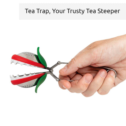 Hand holding OTOTO's Cute Tea Infuser with a Venus flytrap design. A quirky and functional tea steeper for loose leaf tea lovers.