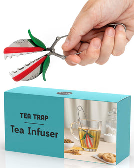 Cute Tea Infuser by OTOTO shaped like a Venus flytrap with serrated edges, ideal for steeping loose leaf tea. Fun tea accessory for kitchen or gifting.