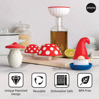 Ototo Forest Trio kitchen tools set includes reusable, BPA-free, dishwasher-safe items like Beardy brush, funnel, and odor absorber.