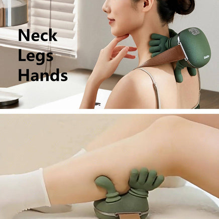 Versatile Siasoo Neck Shoulder Massager with heat used on neck, legs, and hands for full-body relaxation and muscle relief.