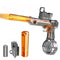 Electric water gun for kids and adults with glowing silencer, 32ft range, and 300-shot capacity. Includes rechargeable battery and USB charger.
