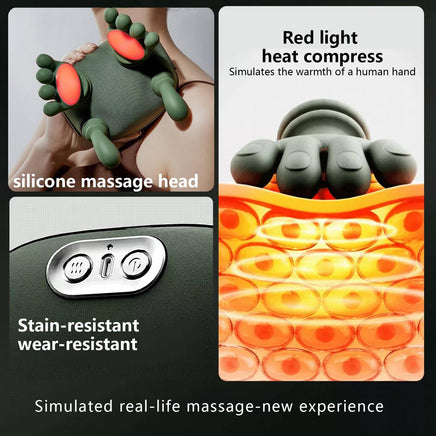 Siasoo Massager with silicone massage heads and red light heat compress simulating human hand warmth for neck and shoulder therapy.