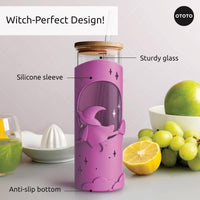 Wicked Brew tumbler with anti-slip bottom and silicone sleeve, made of sturdy glass for safe and stylish sipping.