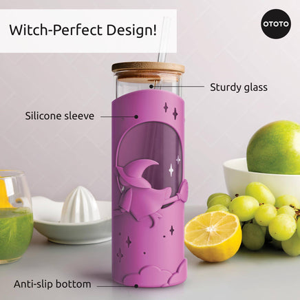 Wicked Brew tumbler with anti-slip bottom and silicone sleeve, made of sturdy glass for safe and stylish sipping.
