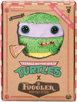 Fuggler TMNT Plush Donatello - Limited Edition plush toy in box, featuring green fur, purple mask, and crooked teeth. Teenage Mutant Ninja Turtles crossover.