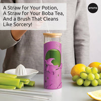 Wicked Brew tumbler with two straws and a cleaning brush, perfect for boba tea or magical potions.