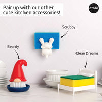 Beardy Gnome Dish Brush paired with other Ototo kitchen accessories like Scrubby and Clean Dreams for a coordinated whimsical kitchen set.