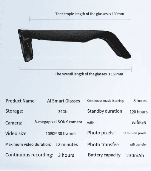 AI smart glasses with HD video and touch controls