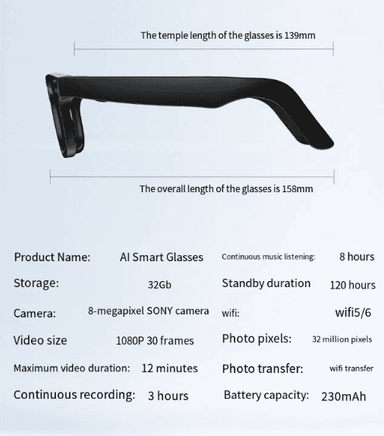 AI smart glasses with HD video and touch controls