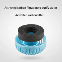 Activated carbon filter for portable pet water bottle feeder, designed to purify water for dogs during travel.