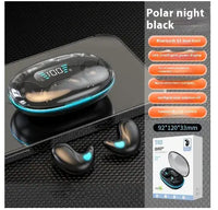 Polar night black Bluetooth 5.3 headset with LED power display, ergonomic design, and intelligent noise reduction for side sleeping.