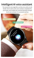 Smart bracelet with AI voice assistant feature, displaying voice command prompts for weather, time, and date inquiries.