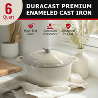 Mueller DuraCast 6 Quart Enameled Cast Iron Dutch Oven Pot with Lid, Heavy-Duty, Oven Safe up to 500° F & Across All Cooktops, Wedding Registry Ideas & Gifts, Emerald