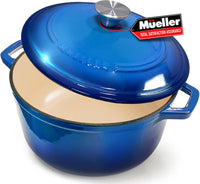 Mueller DuraCast 6 Quart Enameled Cast Iron Dutch Oven Pot with Lid, Heavy-Duty, Oven Safe up to 500° F & Across All Cooktops, Wedding Registry Ideas & Gifts, Emerald