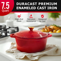 Mueller DuraCast 6 Quart Enameled Cast Iron Dutch Oven Pot with Lid, Heavy-Duty, Oven Safe up to 500° F & Across All Cooktops, Wedding Registry Ideas & Gifts, Emerald