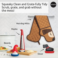 New! Beardy Gnome Dish Brush by Ototo features a red-hatted gnome design, perfect for scrubbing dishes with charm and whimsy in any kitchen setup.