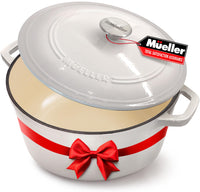 Mueller DuraCast 6 Quart Enameled Cast Iron Dutch Oven Pot with Lid, Heavy-Duty, Oven Safe up to 500° F & Across All Cooktops, Wedding Registry Ideas & Gifts, Emerald