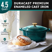 Mueller DuraCast 6 Quart Enameled Cast Iron Dutch Oven Pot with Lid, Heavy-Duty, Oven Safe up to 500° F & Across All Cooktops, Wedding Registry Ideas & Gifts, Emerald