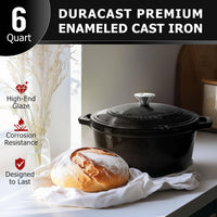 Mueller DuraCast 6 Quart Enameled Cast Iron Dutch Oven Pot with Lid, Heavy-Duty, Oven Safe up to 500° F & Across All Cooktops, Wedding Registry Ideas & Gifts, Emerald