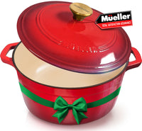 Mueller DuraCast 6 Quart Enameled Cast Iron Dutch Oven Pot with Lid, Heavy-Duty, Oven Safe up to 500° F & Across All Cooktops, Wedding Registry Ideas & Gifts, Emerald