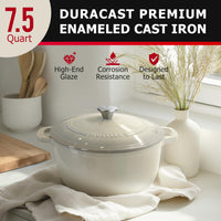 Mueller DuraCast 6 Quart Enameled Cast Iron Dutch Oven Pot with Lid, Heavy-Duty, Oven Safe up to 500° F & Across All Cooktops, Wedding Registry Ideas & Gifts, Emerald