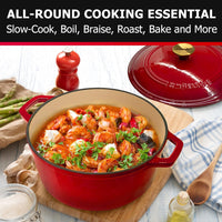 Mueller DuraCast 6 Quart Enameled Cast Iron Dutch Oven Pot with Lid, Heavy-Duty, Oven Safe up to 500° F & Across All Cooktops, Wedding Registry Ideas & Gifts, Emerald