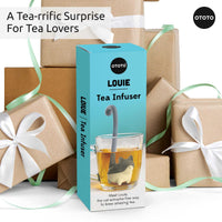 Cute Tea Infuser by OTOTO in gift-ready packaging, featuring Louie the cat-shaped steeper for loose leaf tea. Ideal tea accessory for tea lovers.
