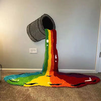 Creative 60cm Rainbow Art Cartoon Carpet with a paint bucket spilling a vibrant rainbow, ideal for unique and whimsical interior design.