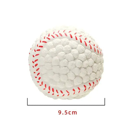 Squeaky Dog Toy shaped like a white baseball with red stitching, measuring 9.5 cm, ideal for interactive pet play and entertainment.