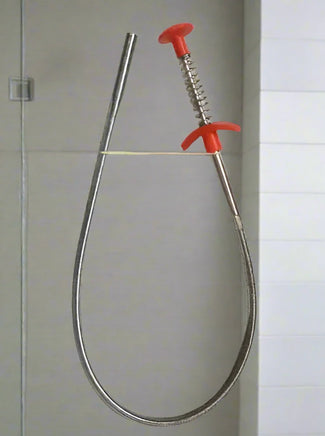 Flexible 60CM spring pipe dredging tool with a red handle and claw mechanism, ideal for household drain cleaning tasks.