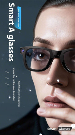 Woman wearing stylish smart glasses with HD video and camera features
