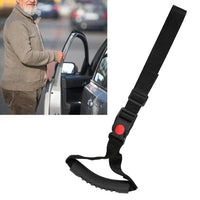 Elderly man using a vehicle handle for support while getting into a car. Adjustable strap with ergonomic grip for enhanced stability.