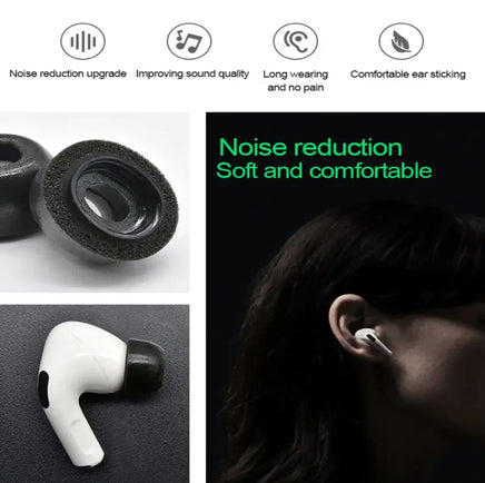 Memory foam ear tips for Apple AirPods Pro with features like noise reduction, comfort, and long-wearing design for improved sound quality.