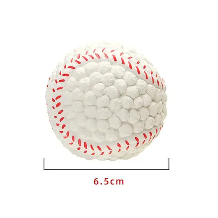 Squeaky Dog Toy shaped like a baseball with red stitching, measuring 6.5 cm, ideal for interactive play and pet entertainment.