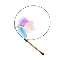 Colorful feather toy attachment with pastel hues, compatible with fishing rod-style cat toys for interactive fun.