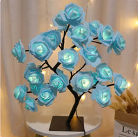 Romantic Rose Tree Lamp with glowing blue LED roses, perfect for adding a serene and romantic touch to bedroom decor.